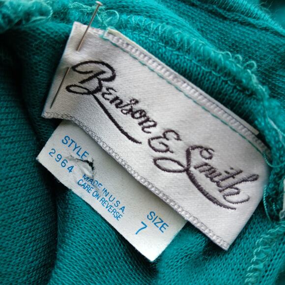 Benson & Smith Vintage 80s Green Maxi Sweater Dress sz 7 shoulder pads mock neck - Picture 9 of 16